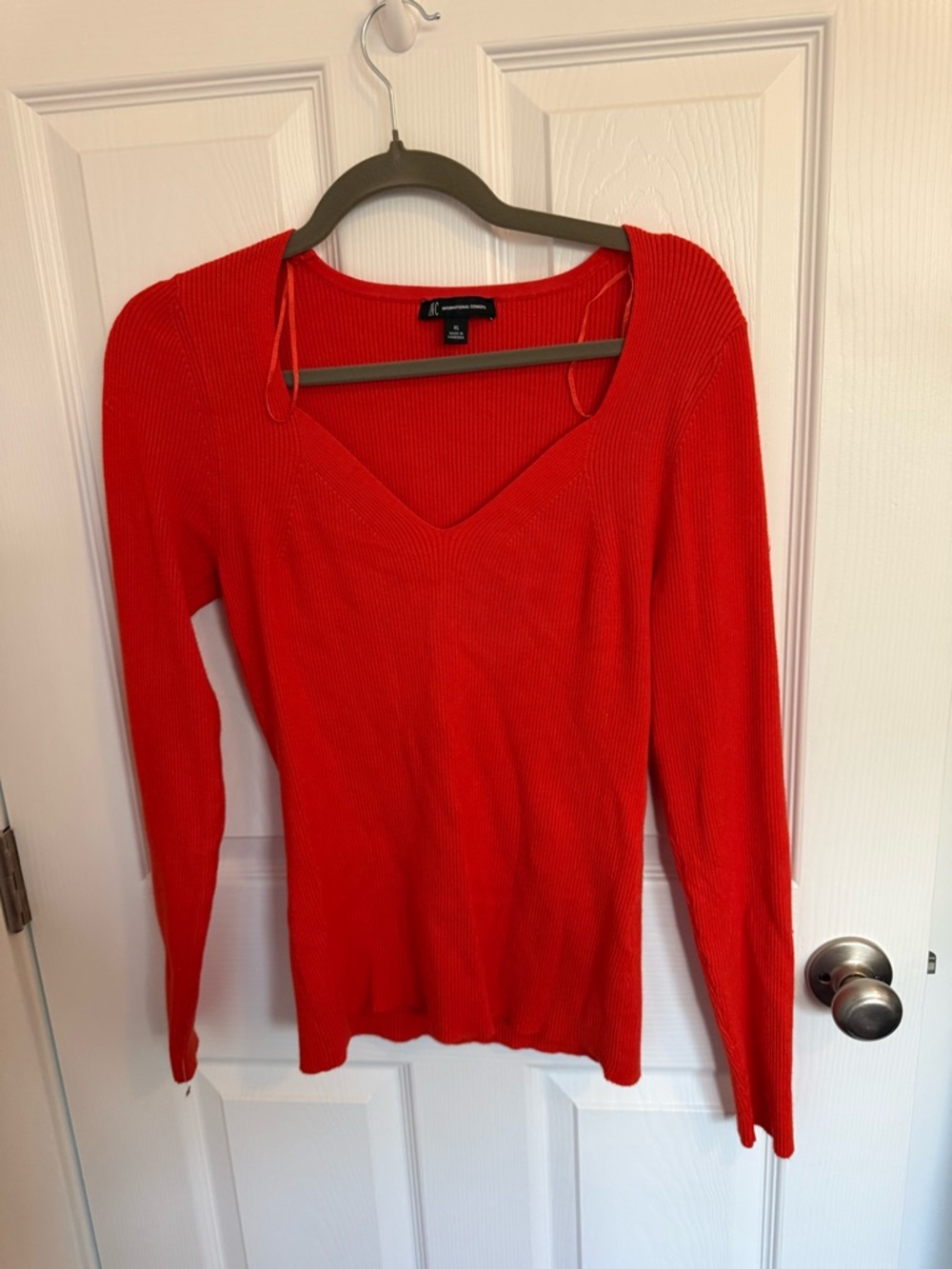 INC International Concepts Red Ribbed Scoop Neck Sweater